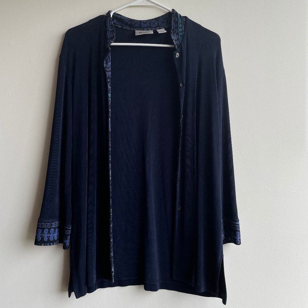 CHICO'S TRAVELERS JACKET - Dark Blue Sz 1 (Medium) Small 3/4 Sleeve